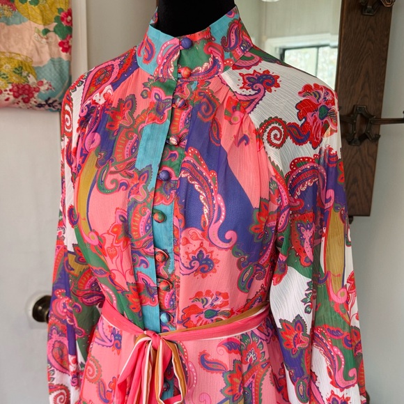 L'ATISTE Teal and Coral Paisley Print Dress - Picture 5 of 7